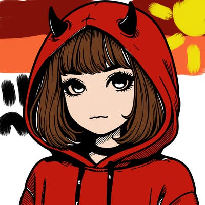realistic girl with devil hoodie