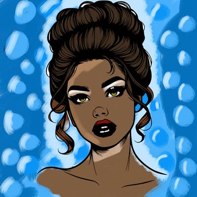 realistic girl wearing a 90s style up due and have full lips