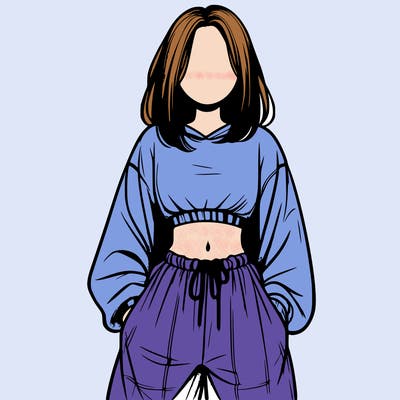 realistic girl faceless with baggy pants and a crop top