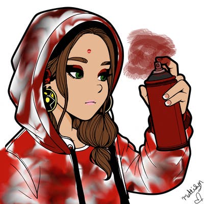 a realistic girl, spray painting