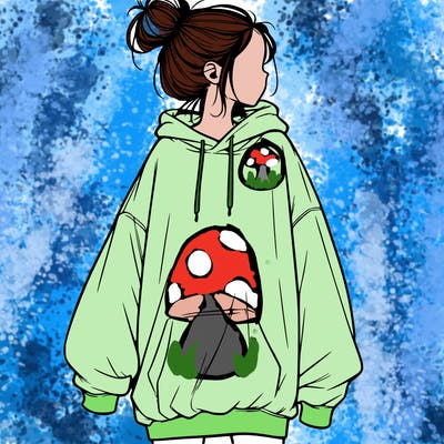 realistic girl with a oversized sweatshirt on and a bun