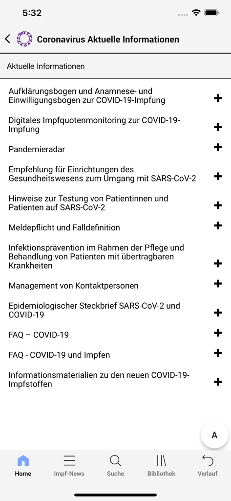 STIKO-App - List of coronavirus clinical information and FAQs in the STIKO medical app