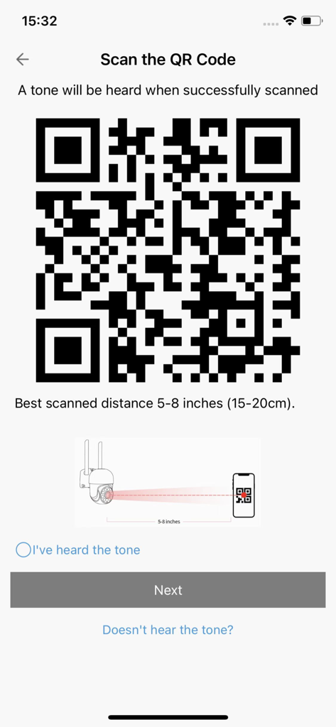 Aibien - Aibien app setup screen displaying a QR code and instructions to pair a security camera.