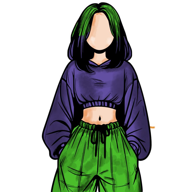 realistic girl faceless with baggy pants and a crop top