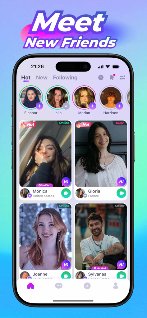 Kasu: Live Video Chat & Meet - Kasu app interface displaying user profiles for video chat and social discovery