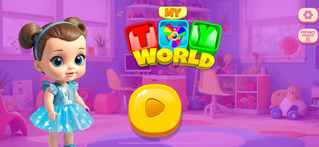 My Toy Set Mobile Game - Main screen of My Toy World game showing a cute baby doll and play button