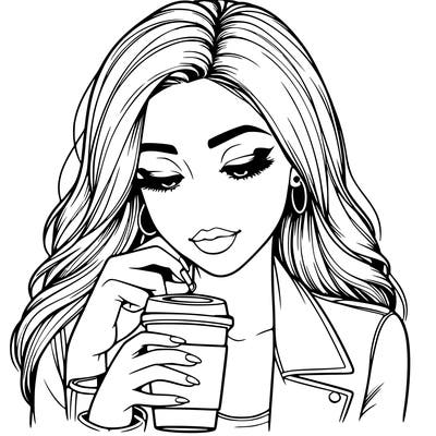 realistic girl drinking coffee