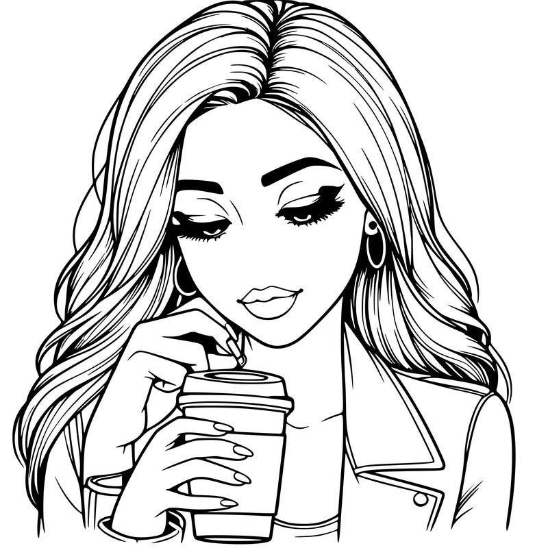 realistic girl drinking coffee