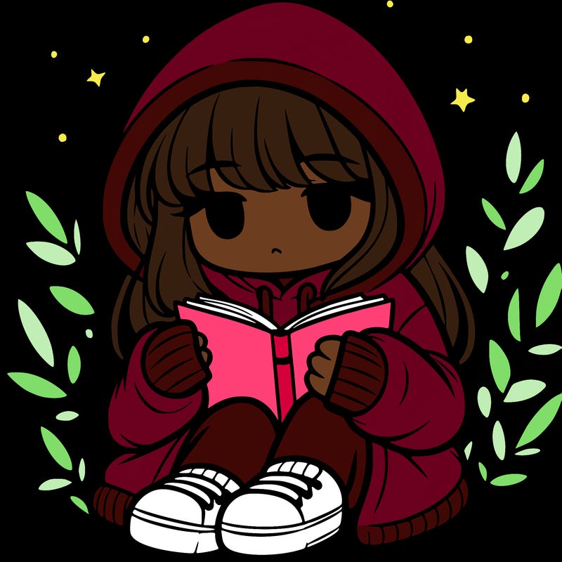 girl in oversized hoodie reading a book