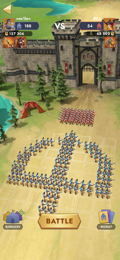 Kingdom Clash：Medieval Defense - Configuration de formation tactique de troupes sur une grille dans Kingdom Clash Défense Médiévale
