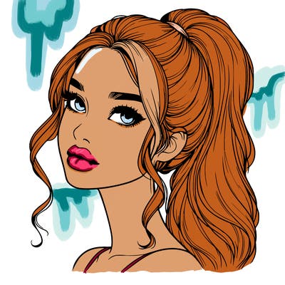 realistic girl with a ponytail on her hair and lips