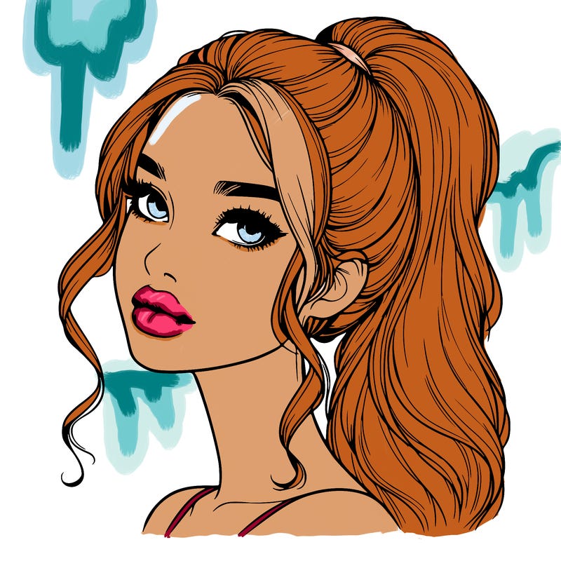 realistic girl with a ponytail on her hair and lips