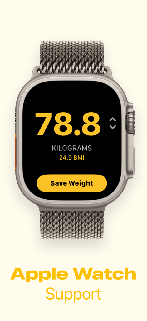 simple scales weight tracker app interface on an apple watch