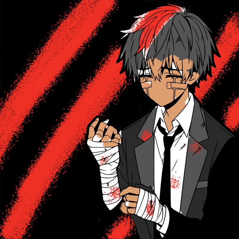 realistic  hurt anime guy