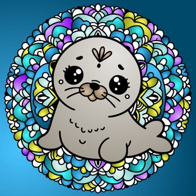 a cute baby seal mandala
