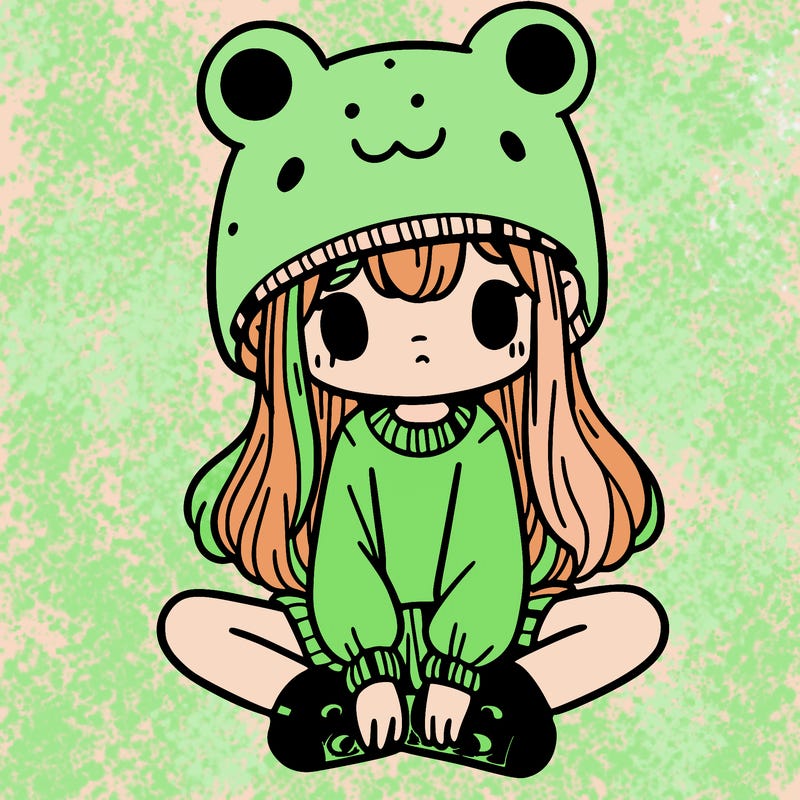 a girl wearing a frog hat and some frog socks