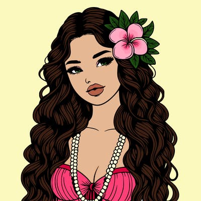 realistic beautiful hawaiian woman,long dress,haku lei, lips