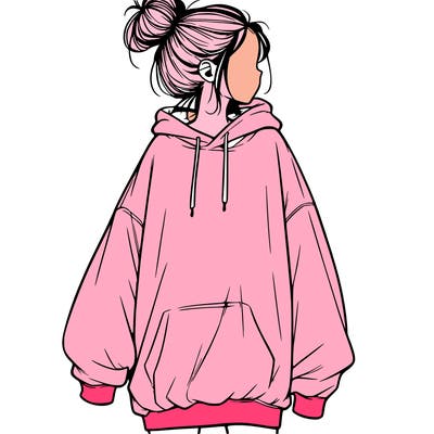 realistic girl with a oversized sweatshirt on and a bun