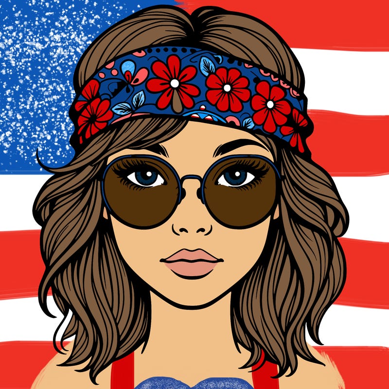 hippie girl with glasses realistic