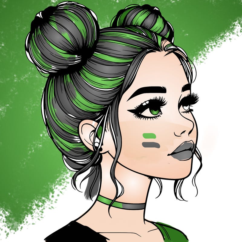 realistic girl with buns on the top of her head