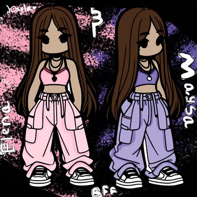 girl in baggy pants crop top and long hair