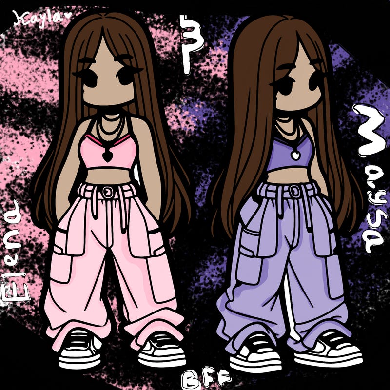 girl in baggy pants crop top and long hair