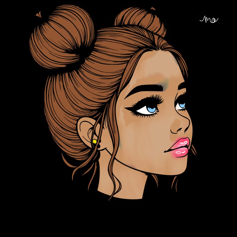 realistic girl with buns on the top of her head