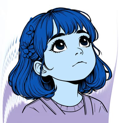 realistic girl looking up