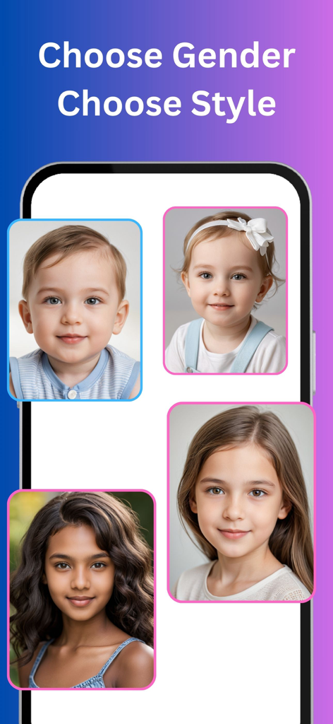 AI Baby Generator - Baby Maker - Interfaz que muestra diferentes opciones para elegir el género y el estilo de un futuro bebé usando IA