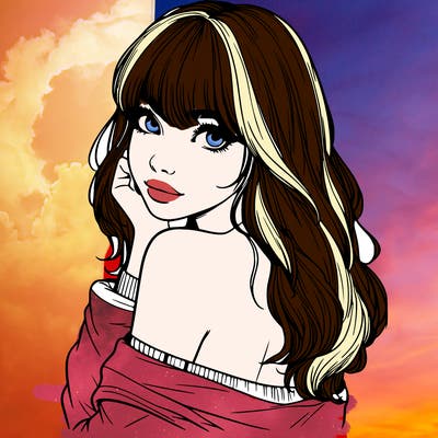 realistic girl with bangs looking over her shoulder