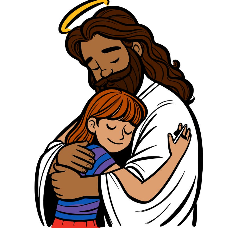 god hugging a teen girl