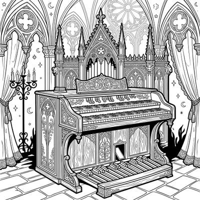 Unleash your creativity with this exquisite gothic Hammond organ coloring page, featuring intricate Victorian-inspired details and a dramatic, mysterious atmosphere. Perfect for enthusiasts of dark aesthetics and musical instruments, this design offers a truly immersive artistic experience.