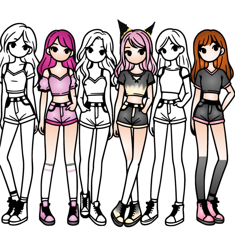 a group of girls wearing crop tops and shorts