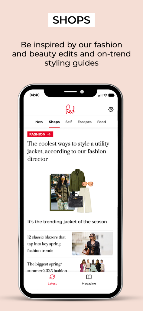 Red magazine UK app showing fashion styling guides and spring fashion trends