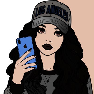 realistic beautiful girl wearing los ángeles cap holding an iphone