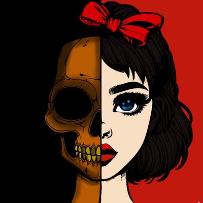 realistic girl with half skull mask