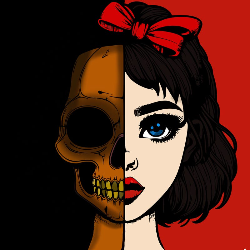 realistic girl with half skull mask