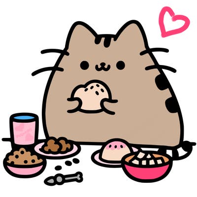 pusheen eating food