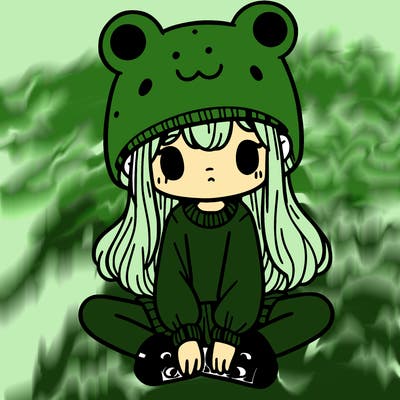 a girl wearing a frog hat and some frog socks