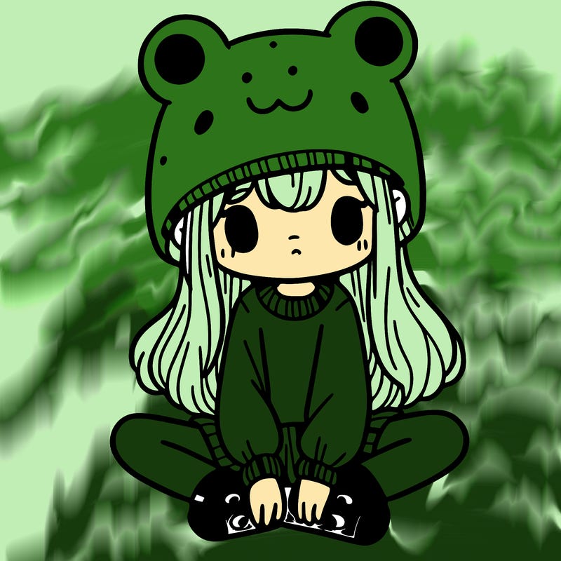 a girl wearing a frog hat and some frog socks