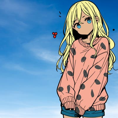 manga teen girl  in a sweater and baggy pants