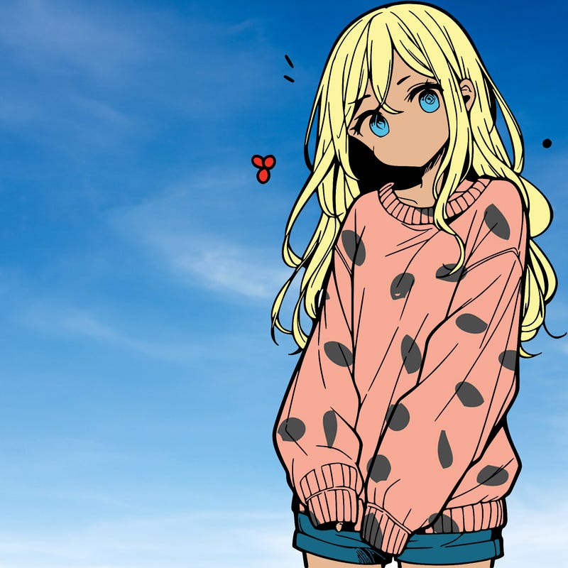 manga teen girl  in a sweater and baggy pants
