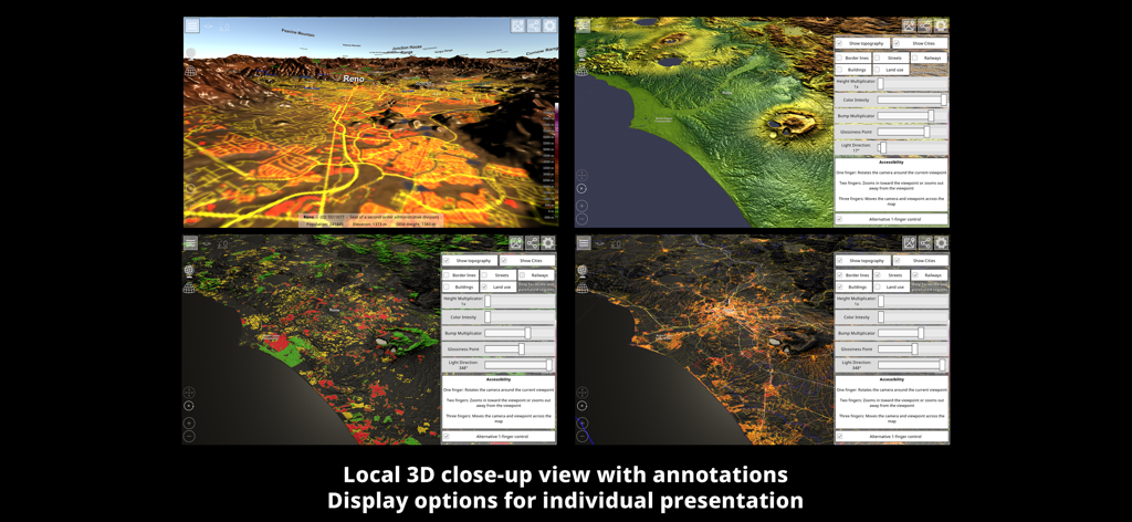 GlobeViewer PRO - 詳細な3D地形図ビューとGlobeViewer PROの視覚化設定