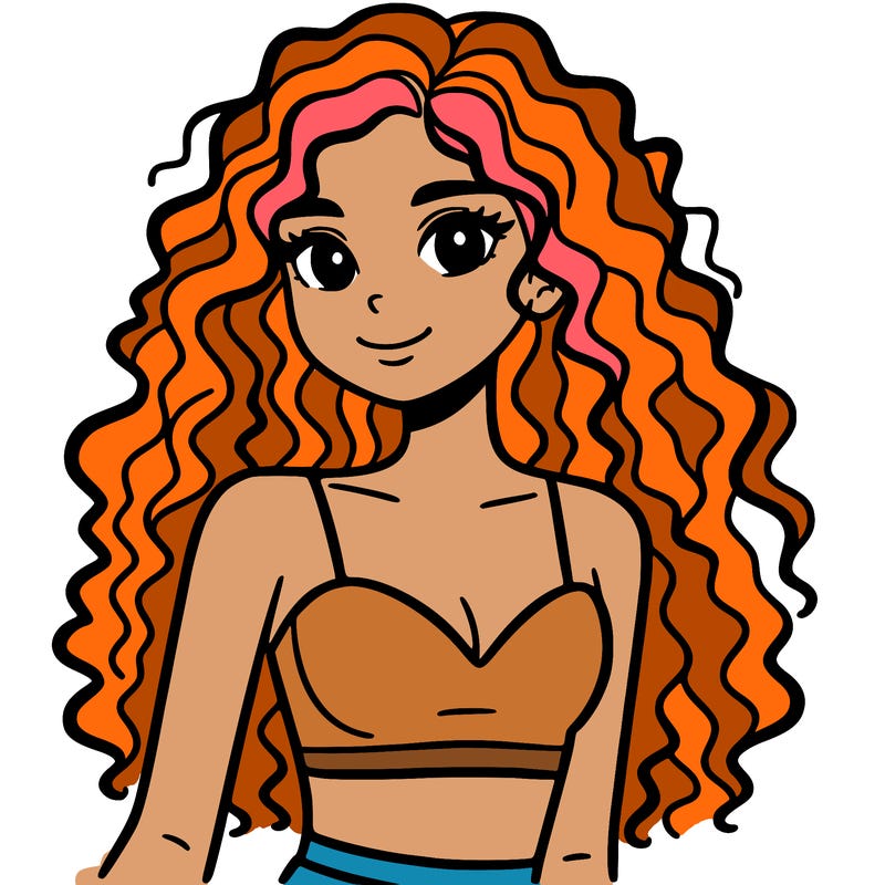 girl with long curly hair in crop top