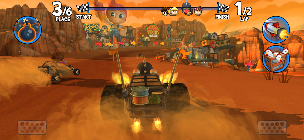 Beach Buggy Racing 2 - A spiked custom car racing through a desert canyon in Beach Buggy Racing 2 gameplay.