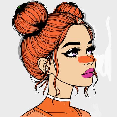 realistic girl with buns on the top of her head