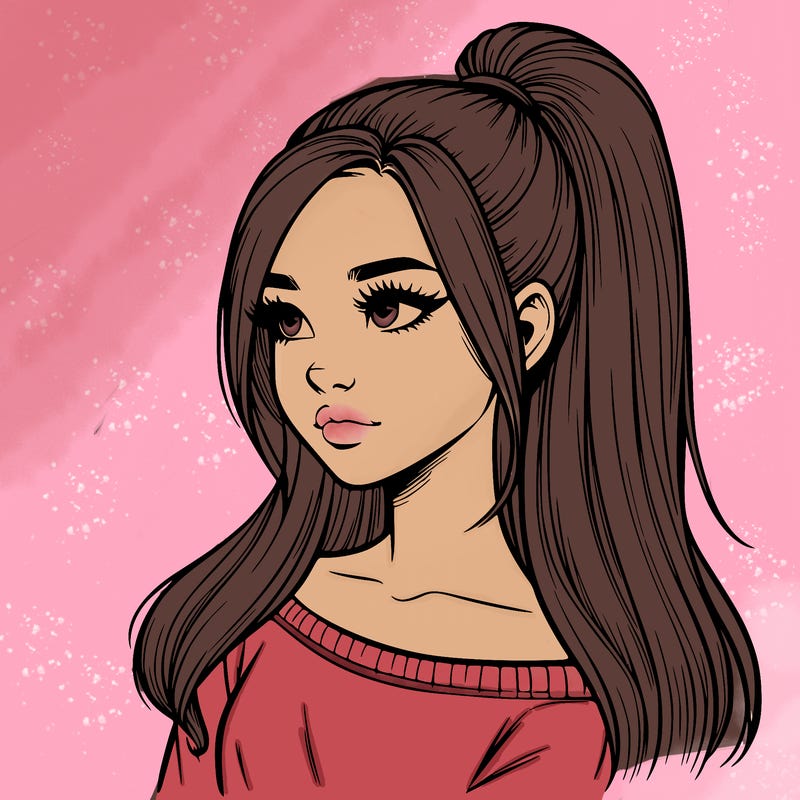 realistic girl with a high ponytail