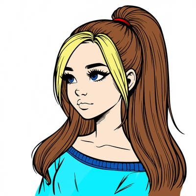 realistic girl with a high ponytail