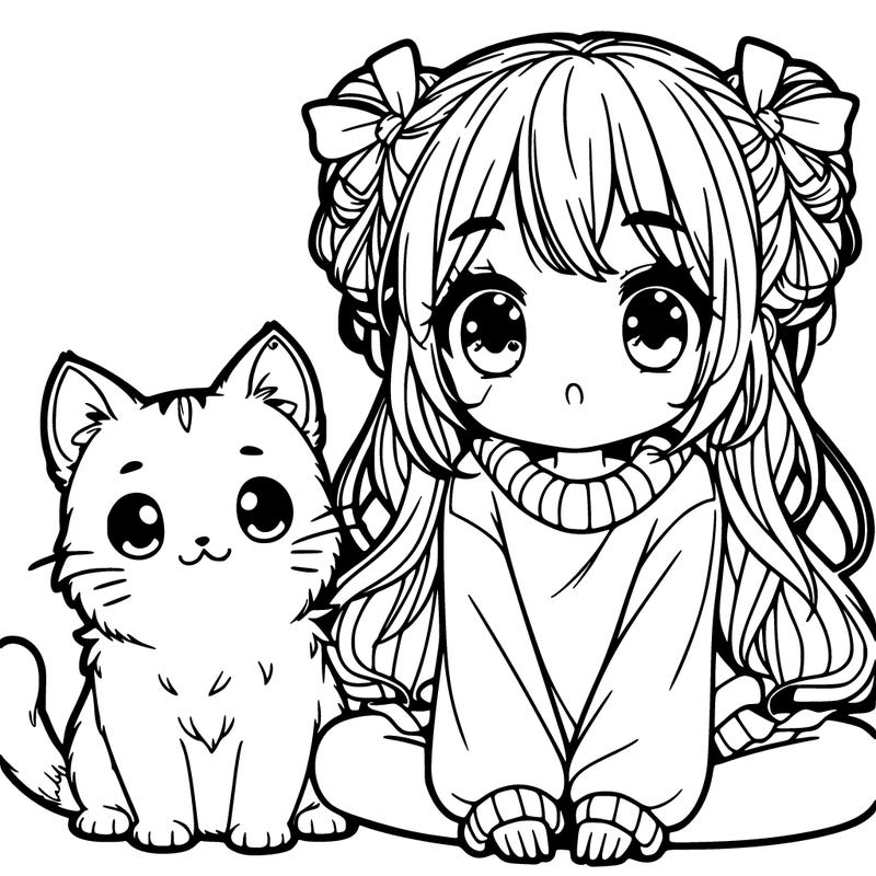 girl and cat anime