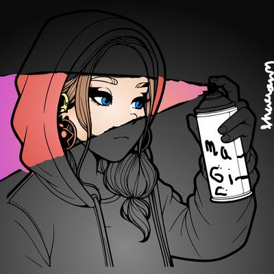 a realistic girl, spray painting